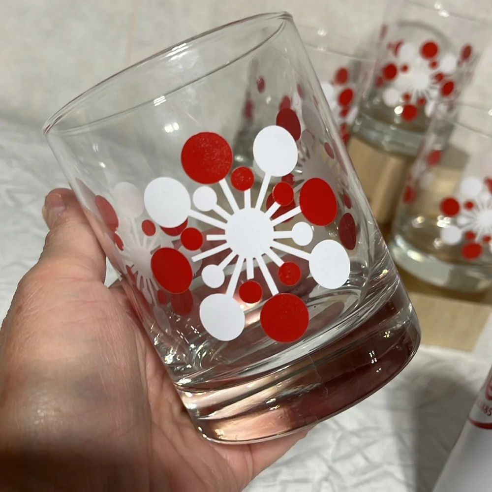 Set of 4 Crate&Barrel Atomic snowflake double old fashion glasses